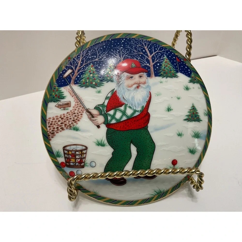 Mikasa Santa's TeeTime Covered Box UT121/683 Large Golfing Santa Porcelain Japan